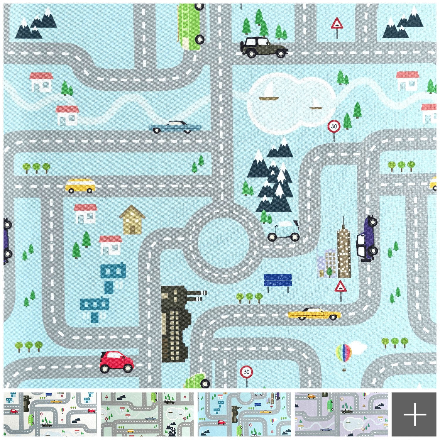novely® Stoff HANAU AUTO - Möbelstoff mit Auto- und Straßenmotiv, Robust, Pflegeleicht, Waschbar, Meterware, 1lfm