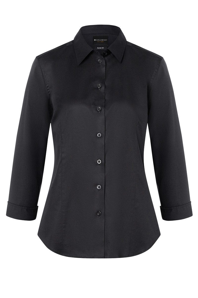 Karlowsky Fashion Kurzarmbluse KARLOWSKY Damen Bluse ACTIVE-STRETCH 3/4-Arm Slim-Fit Schwarz