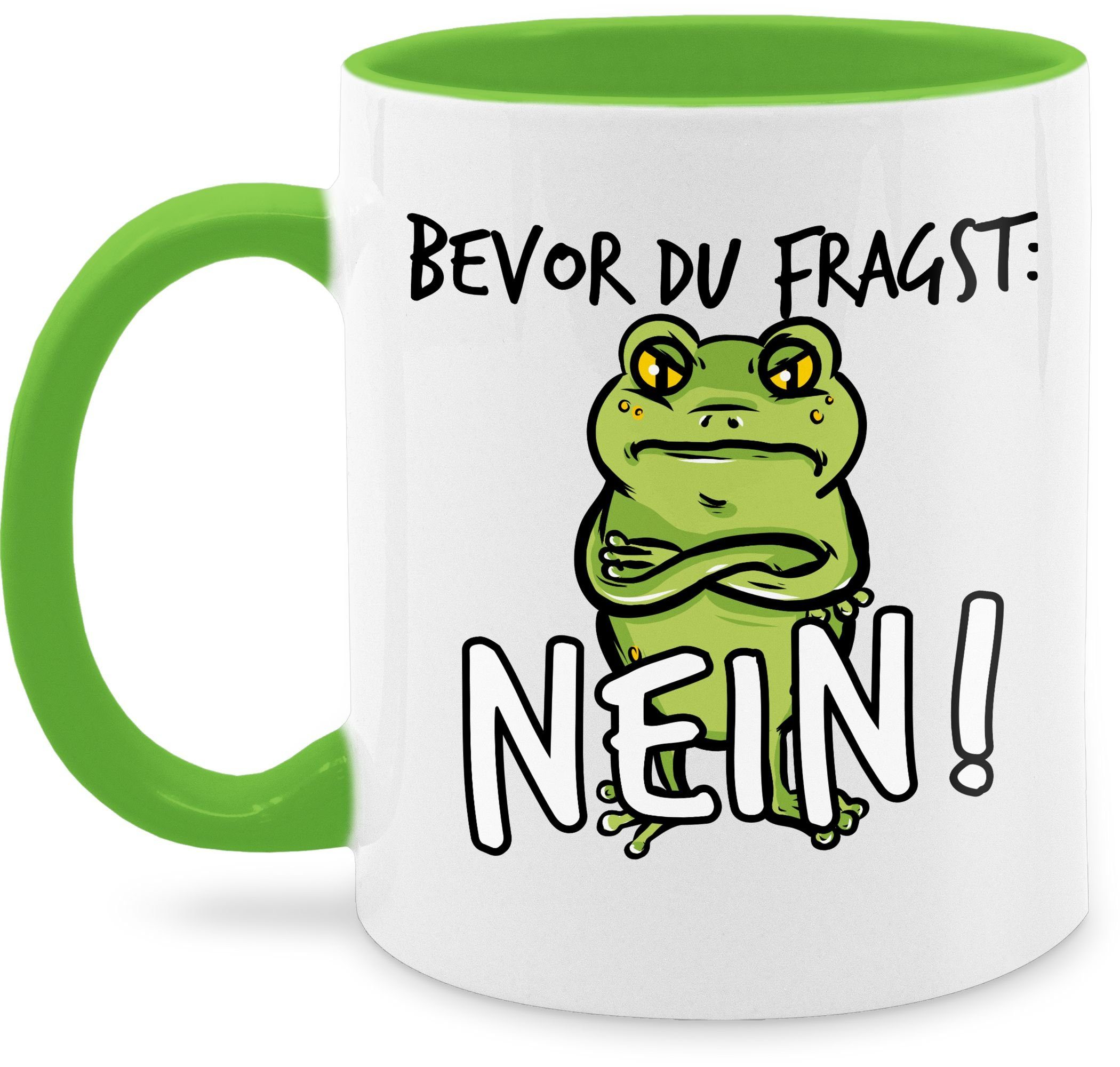 Shirtracer Tasse Bevor du fragst: Nein! - Frosch - Schwarz, Keramik, Statement Sprüche 1 Hellgrün