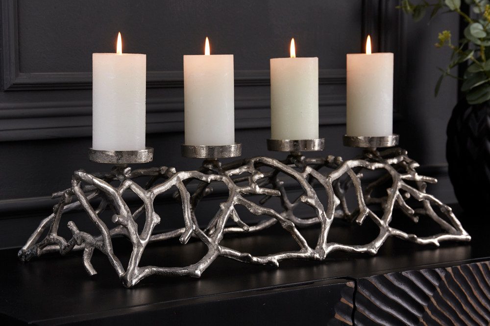 riess-ambiente Kerzenhalter ABSTRACT 60cm silber (Einzelartikel, 1 St), Wohnzimmer · Metall · Dekoration · Modern Design