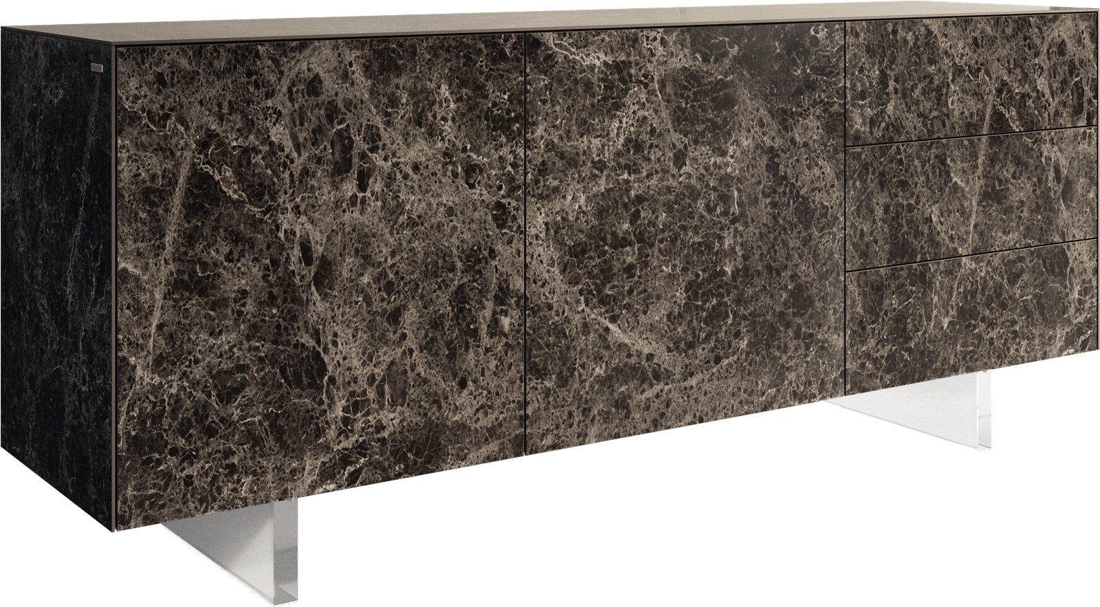 DELIFE Sideboard Cuor, Keramik Emperador Extra Lucidato Dunkelbraun 180 cm 2 Türen 3 Schubfäc