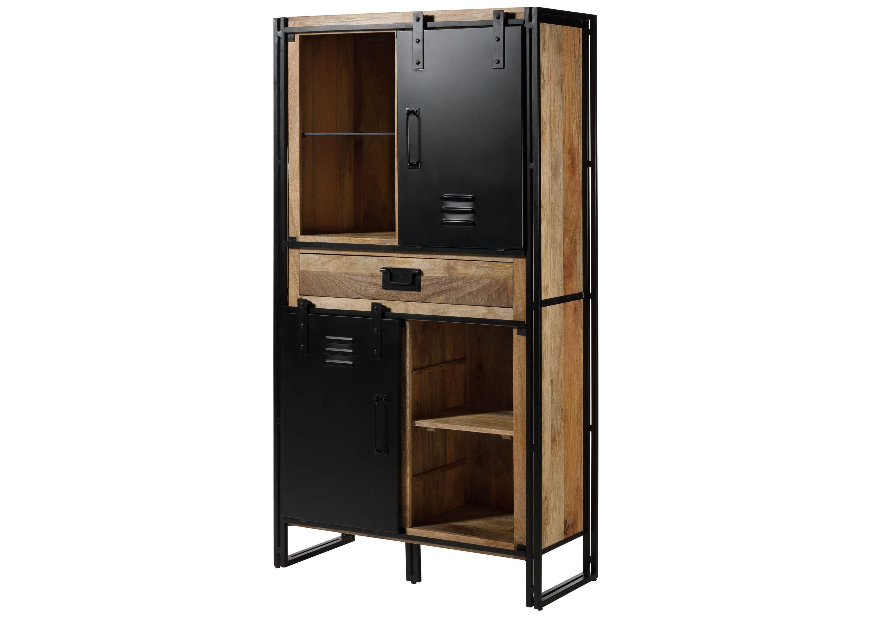 Massivmoebel24 Dreh-/Schwebetürenschrank BLACKBURN (Mango 105x45x195 natur lackiert / Metall schwarz BLACKBURN #105) Mango 105x45x195 natur lackiert / Metall schwarz BLACKBURN #105