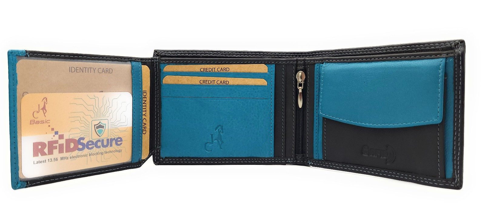 Geldbörse echt Leder Herren Portemonnaie mit RFID Schutz schwarz blau