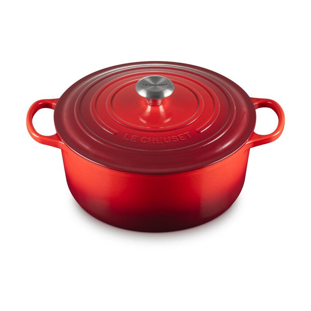 LE CREUSET Bräter Bräter mit Deckel 28 cm Signature kirschrot, Emailliertes Gusseisen, Schmortopf, Cocotte, Bratentopf, ca. 6-8 Personen, Ø28cm, Gusseisen