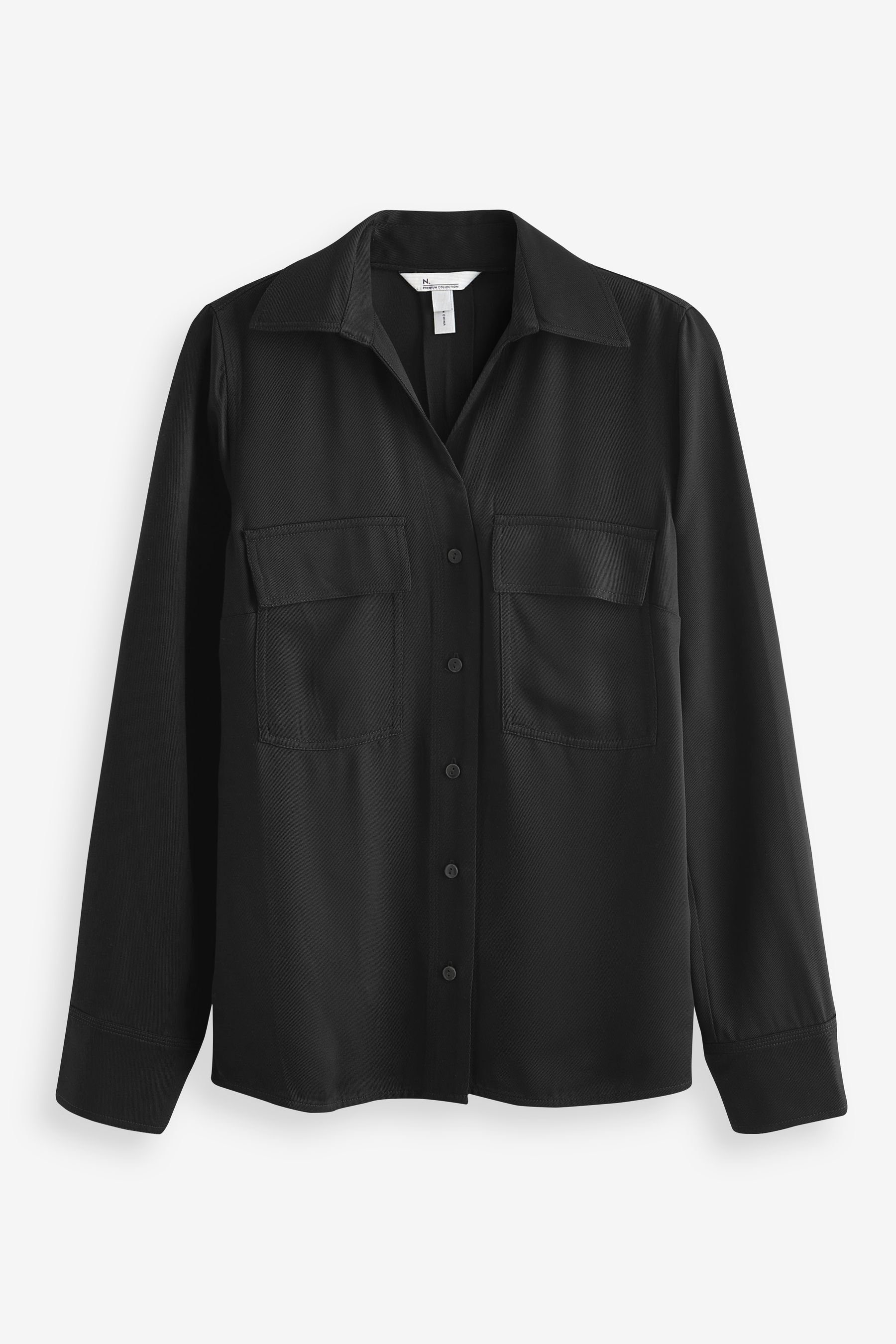 Next Langarmbluse Premium-Hemd mit Taschendetail (1-tlg) Black