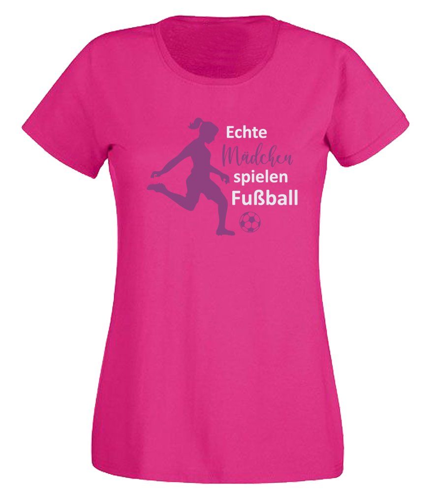 G-graphics T-Shirt Echte Mädchen spielen Fußball Slim-fit- Damen T-Shirt mit Statement / Spruch als Frontprint