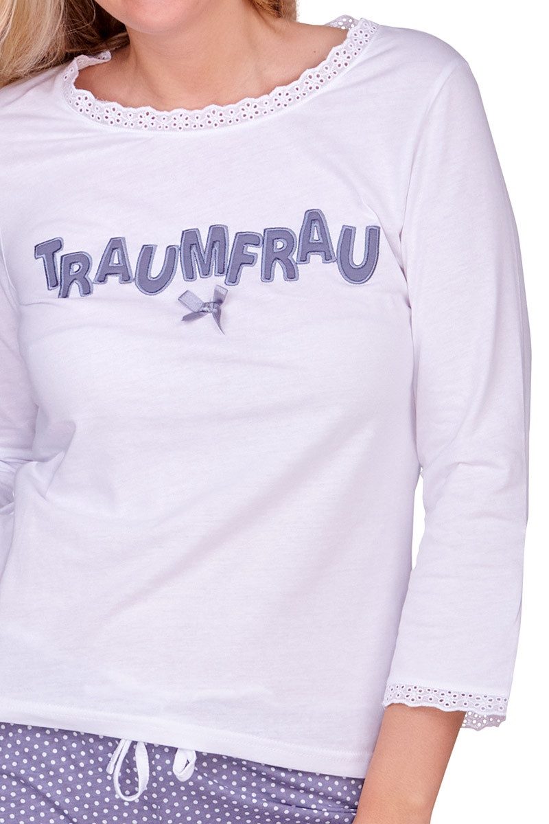 Louis & Louisa Schlafanzug Pyjama Damen - TRAUMFRAU - weiß/grau