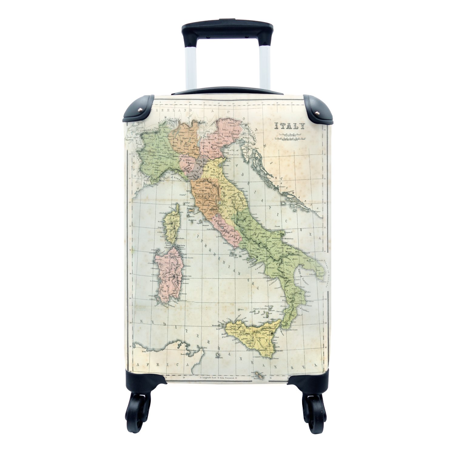 MuchoWow Handgepäckkoffer Karte - Italien - Alt, 4 Rollen, Reisetasche mit rollen, Handgepäck für Ferien, Trolley, Reisekoffer