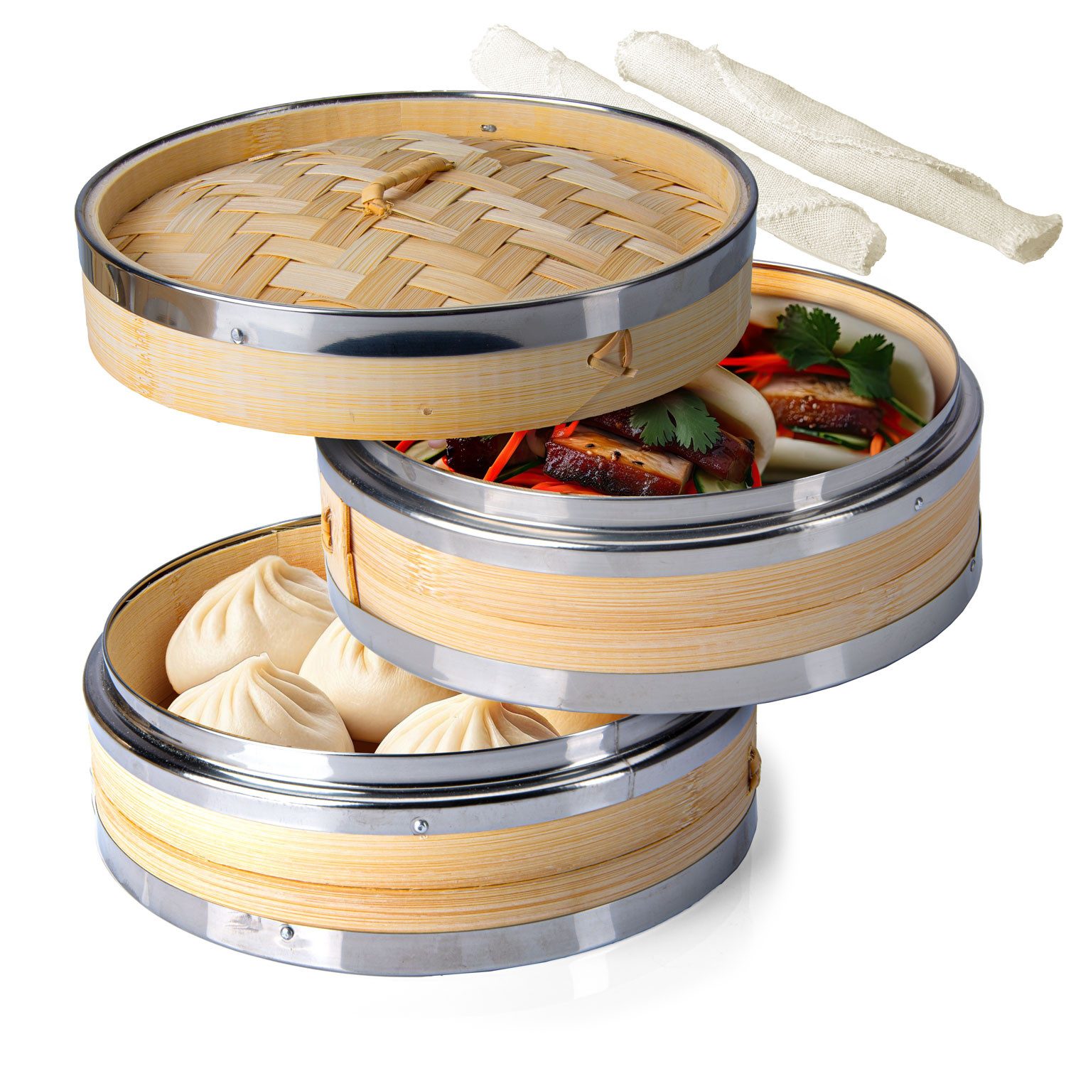 Dimono Dampfgaraufsatz Bambus-Dämpfer mit Deckel, 2-Etagen Reiskocher Bambusgarer