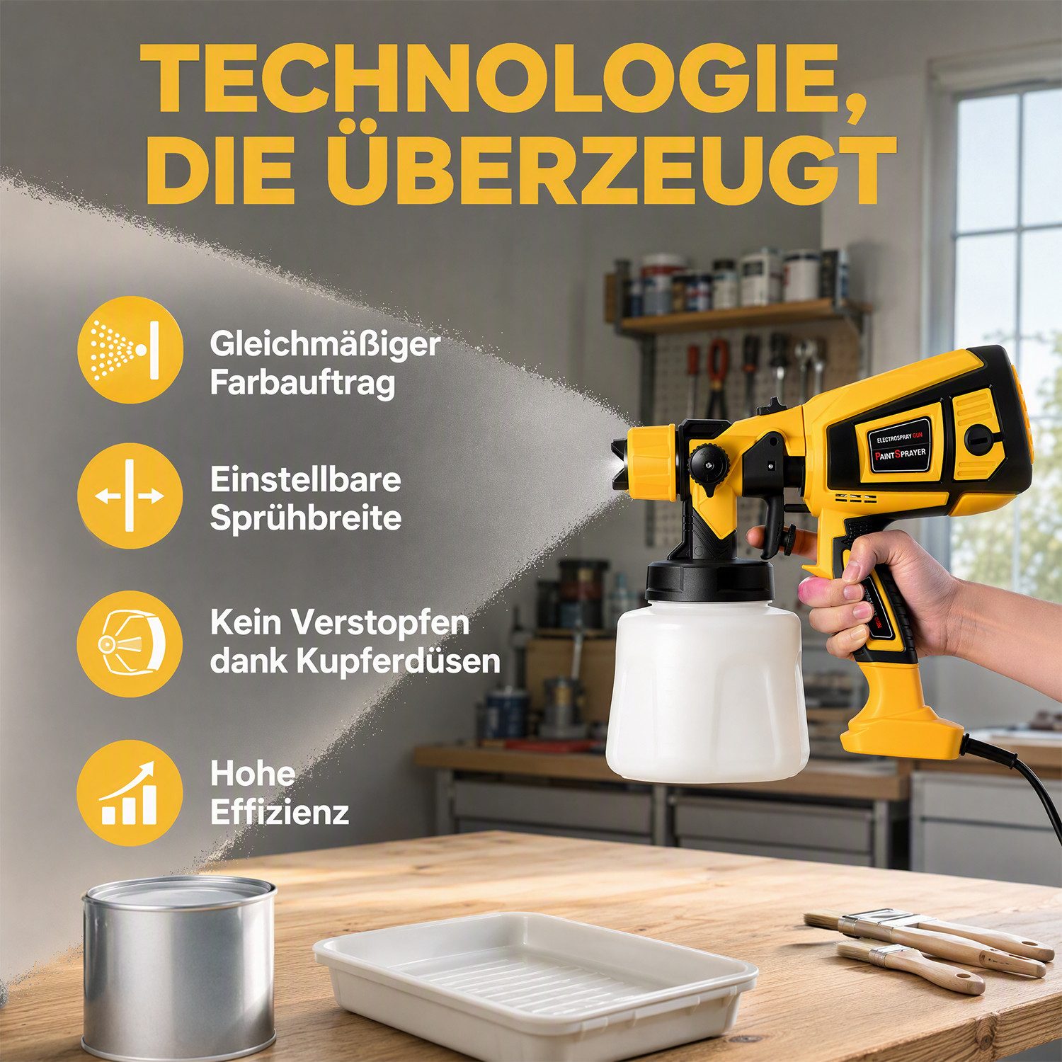 AKKEE Farbsprühpistole Elektrisches Farbsprühsystem, 1400ml 850W Elektro Lackierpistole, 4 Kupferdüse und 3 Muster,für den Innen- und Außenbereich – Bild 5 von 5