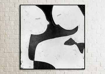 YS-Art Gemälde Anziehung II, Menschen, Menschen Pärchen auf Leinwand Bild Handgemalt Schwarz mit Rahmen