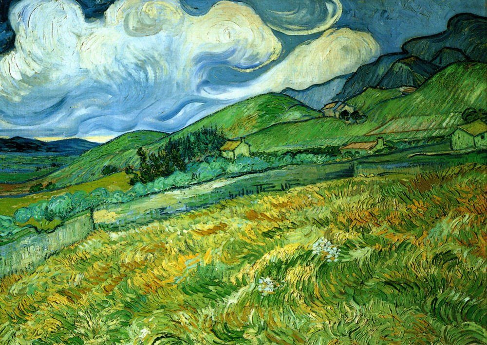 S ..." Kunstkarte hinter Postkarte "Berglandschaft Vincent Gogh van Hospital dem