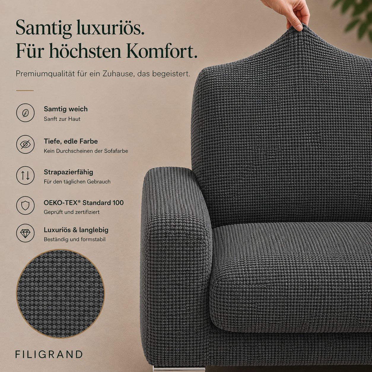 Belmarti Sesselhusse luxuriöser und edler Sesselbezug, Chenille Oberfläche, hochwertiges und langlebiges Material, made in Spain