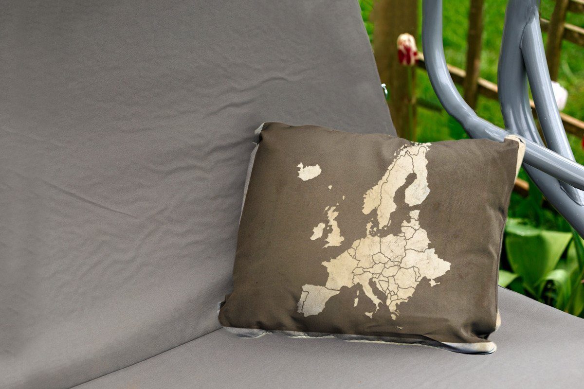 Kissenhülle Dekokissen MuchoWow Outdoor-Dekorationskissen, Europa - - Karte Jahrgang, Polyester, Dekokissenbezug,