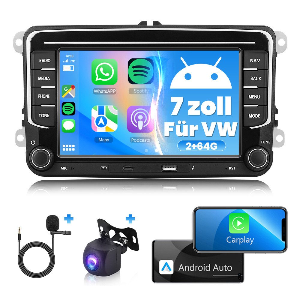 Android Autoradio 2G+64G Wireless Carplay Android Auto mit Navi für VW Autoradio