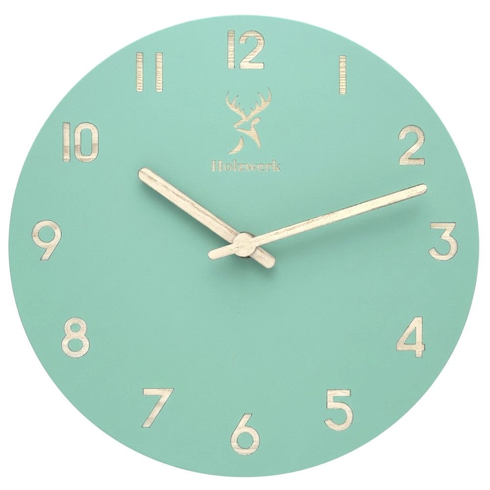 Holzwerk Wanduhr Designer Loft Quarzwanduhr aus Holz (Nahezu lautloses Uhrwerk, analog, 25 cm)