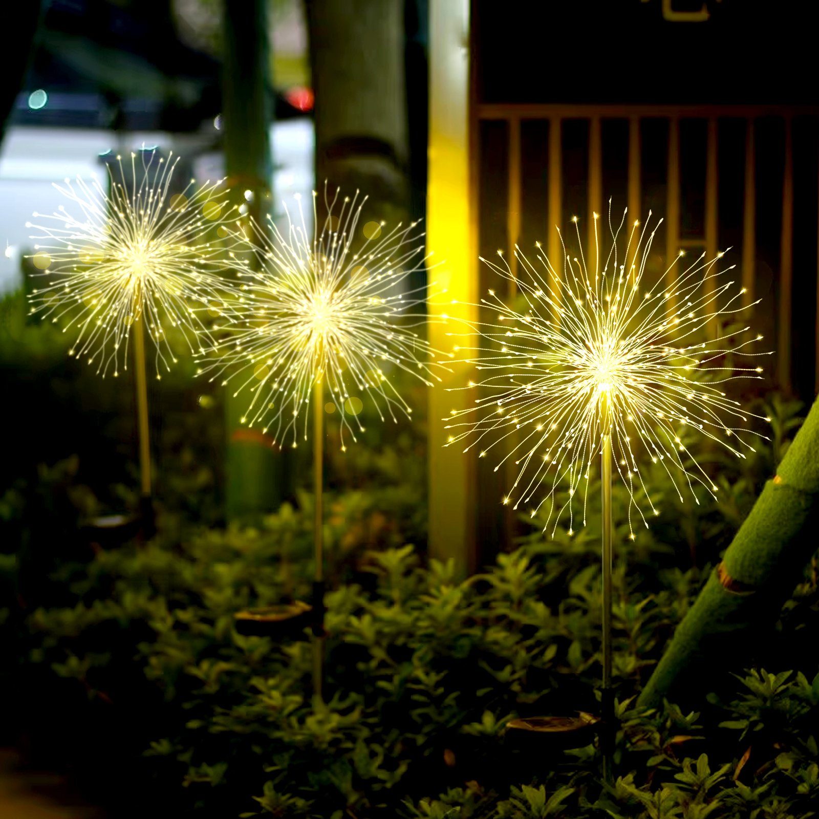 Salcar LED Solarleuchte LED Solarleuchte 2x 180 LEDs Solarlampe Feuerwerk Lichter, Warmweiß, 8 Modi LED Lichterkette Automatische Beleuchtung