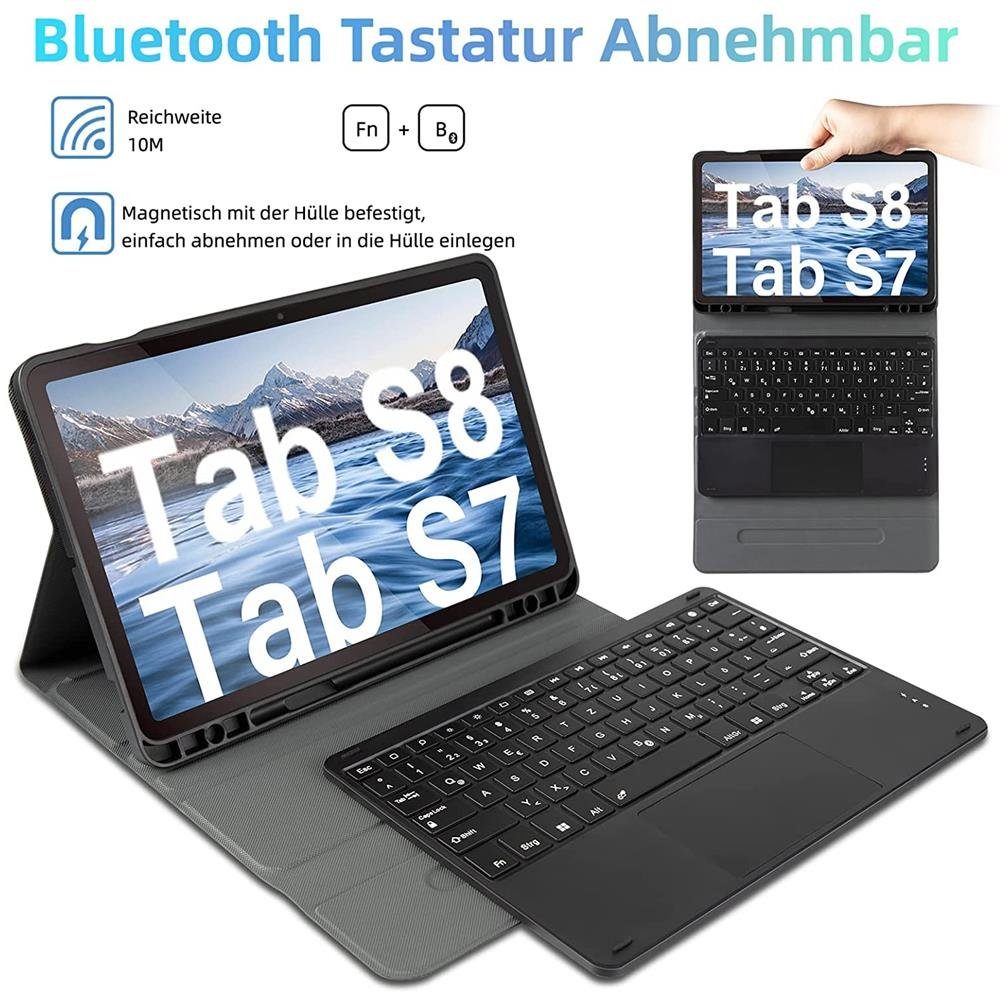 Tastatur ZMC 11 Kabellose Stiftablage mit Samsung Touchpad Bluetooth X700 S8 magnetisch) Tablet-Tastatur Galaxy (Beleuchtete Tasche X706 Schutzhülle mit Tab