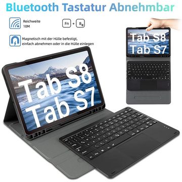 ZMC Samsung Galaxy Tab S8 11 X700 X706 Schutzhülle mit Touchpad Tasche Tablet-Tastatur (Beleuchtete Kabellose Tastatur Bluetooth mit Stiftablage magnetisch)