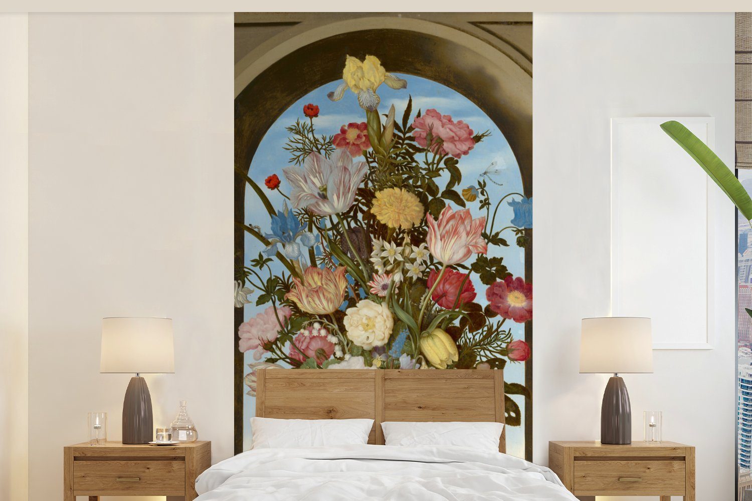 MuchoWow Fototapete Vase mit Blumen in einem Fenster - Gemälde von Ambrosius Bosschaert, Matt, bedruckt, (2 St), Vliestapete für Wohnzimmer Schlafzimmer Küche, Fototapete