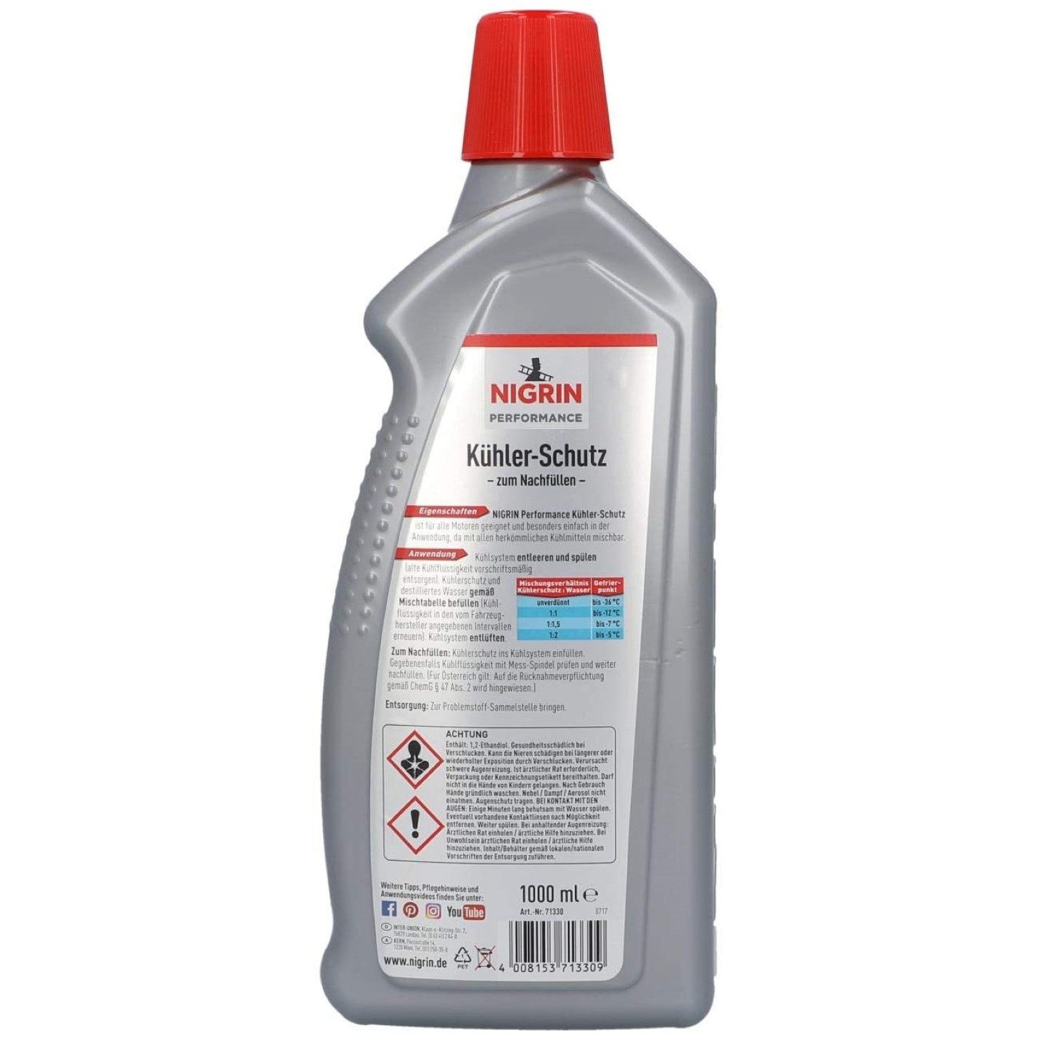 NIGRIN Kühlerfrostschutz Langzeit Kühler-Frostschutz 1L bis -35°C Mix, 1 l, 1x Kühler-Schutz-Universal 1L, 1 St., Fertig-Mix Kühlmittel Antifreeze Kühler-Schutz Hochwertig Additive