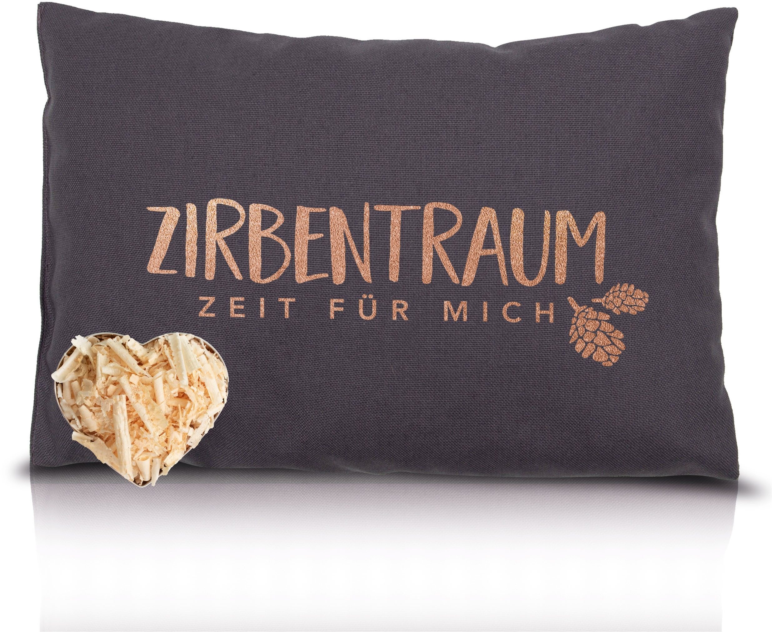 herbalind Zirbenkissen Zirbentraum in Anthrazit/Roségold 30x20 mit Reißverschluss - Gefüllt, 1-tlg., mit hochwertigen Zirbenholzflocken 100% Baumwolle - Made in Germany
