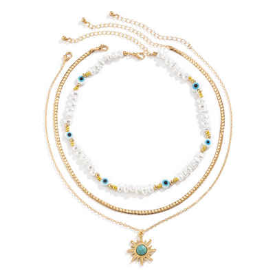 AquaBreeze Kette ohne Anhänger Vintage clashing personalisierte Auge Perlenkette, Ethnischer Stil Sonne Türkis Anhänger Halskette