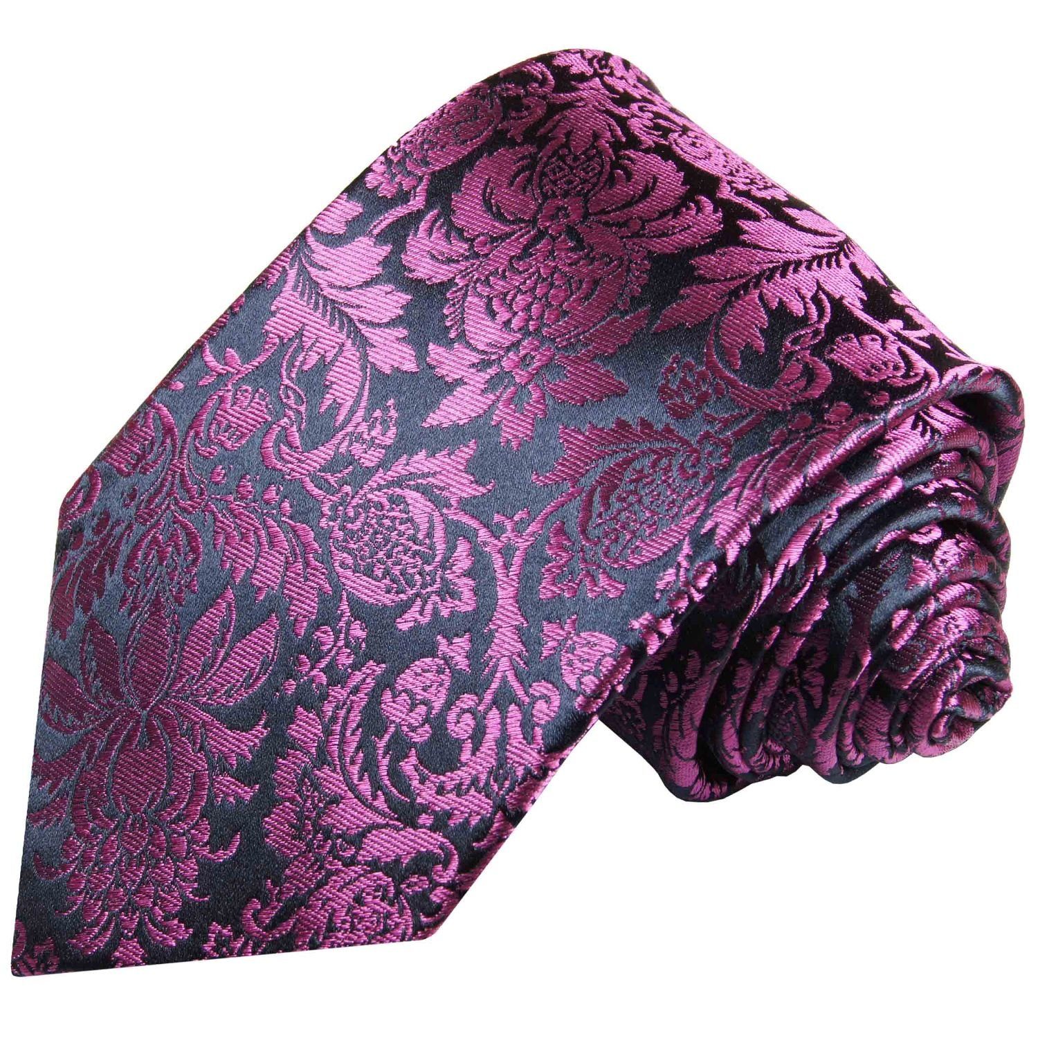 Tuch Schmal Einstecktuch) Krawatte 100% Paul Seidenkrawatte modern (Set, mit 2-St., mit Krawatte pink blau 688 (6cm), Malone Herren floral Seide