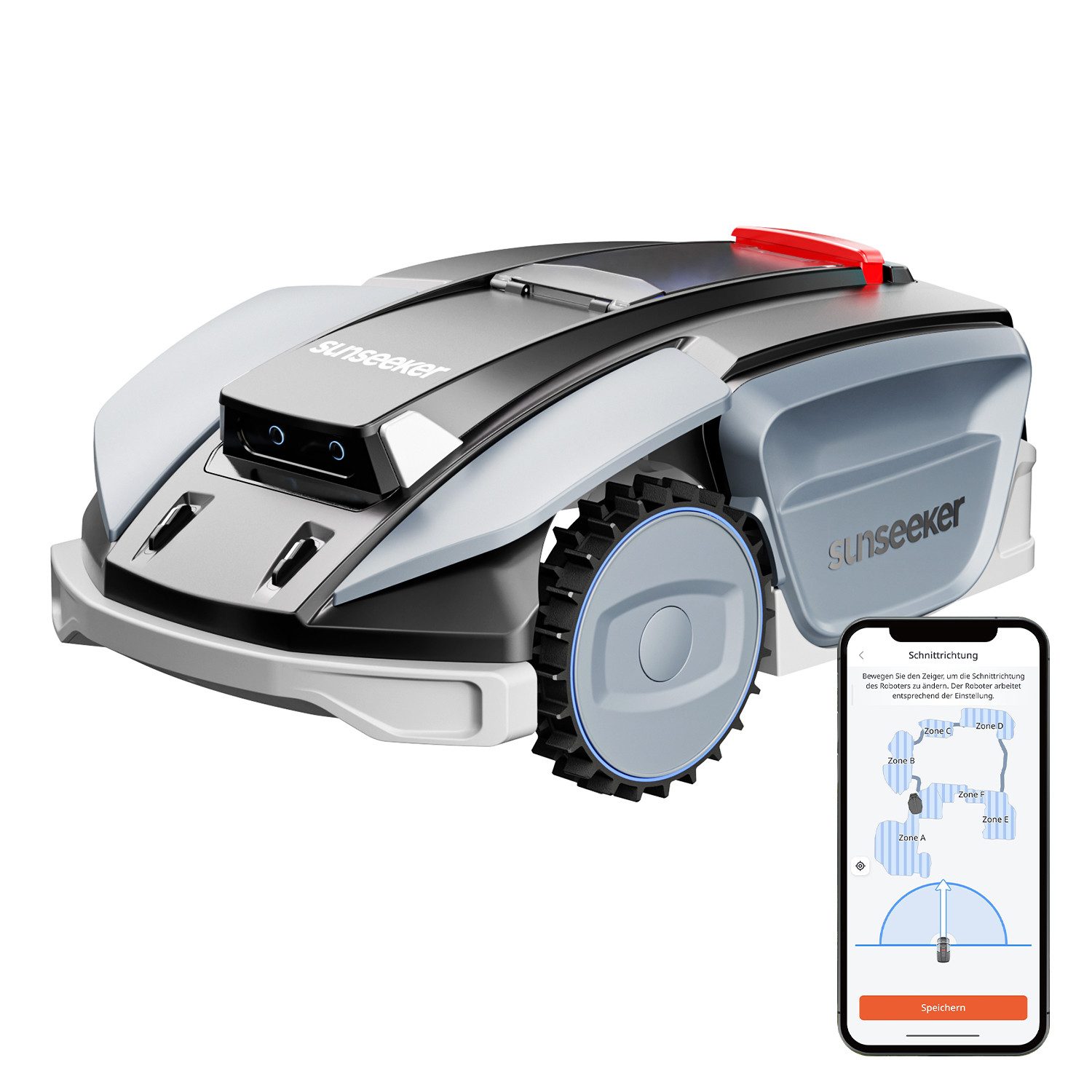 Sunseeker Rasenmähroboter S5, bis 1600 m² Rasenfläche, (Packung), AWD, RTK+Vision, KI Kartierung, 60% Steigung, App-Steuerung