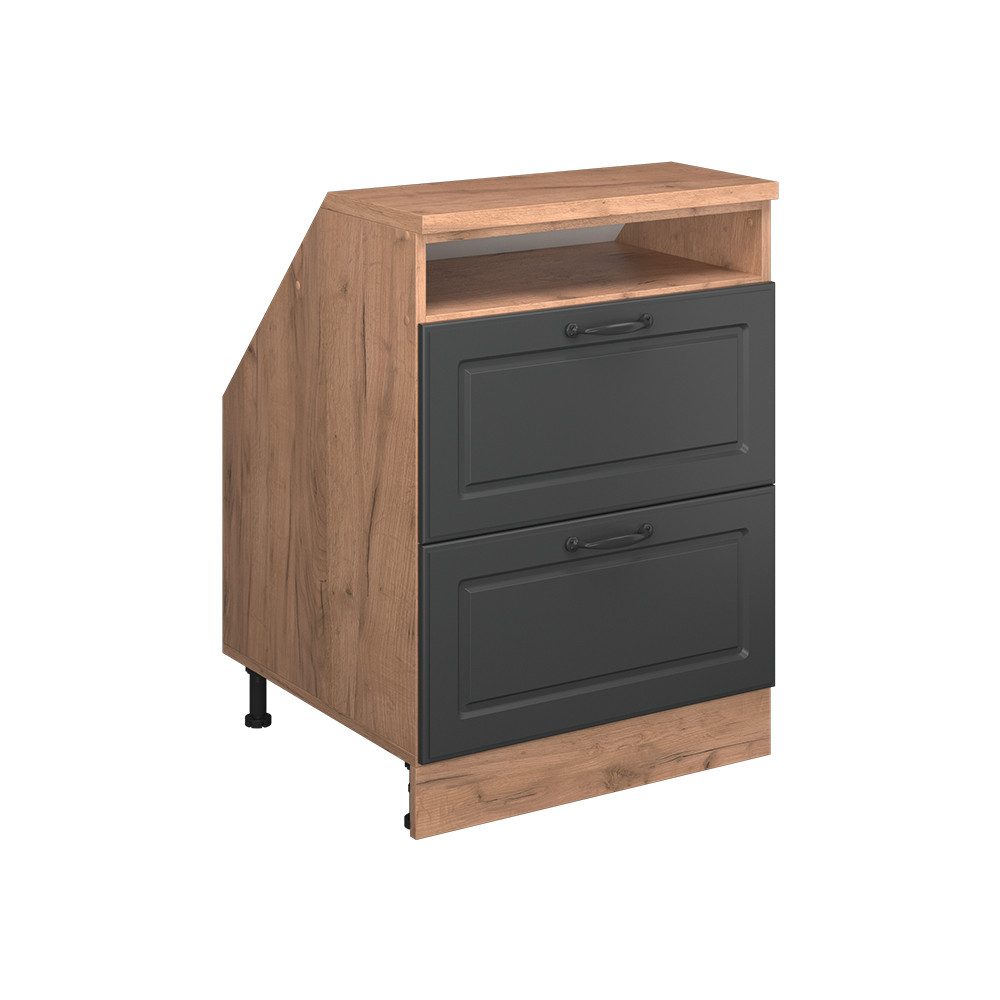 Vicco Kommode Rion, Anthrazit Landhaus/Goldkraft Eiche, 60 x 81.6 cm mit 2 Schubl... (1 St)