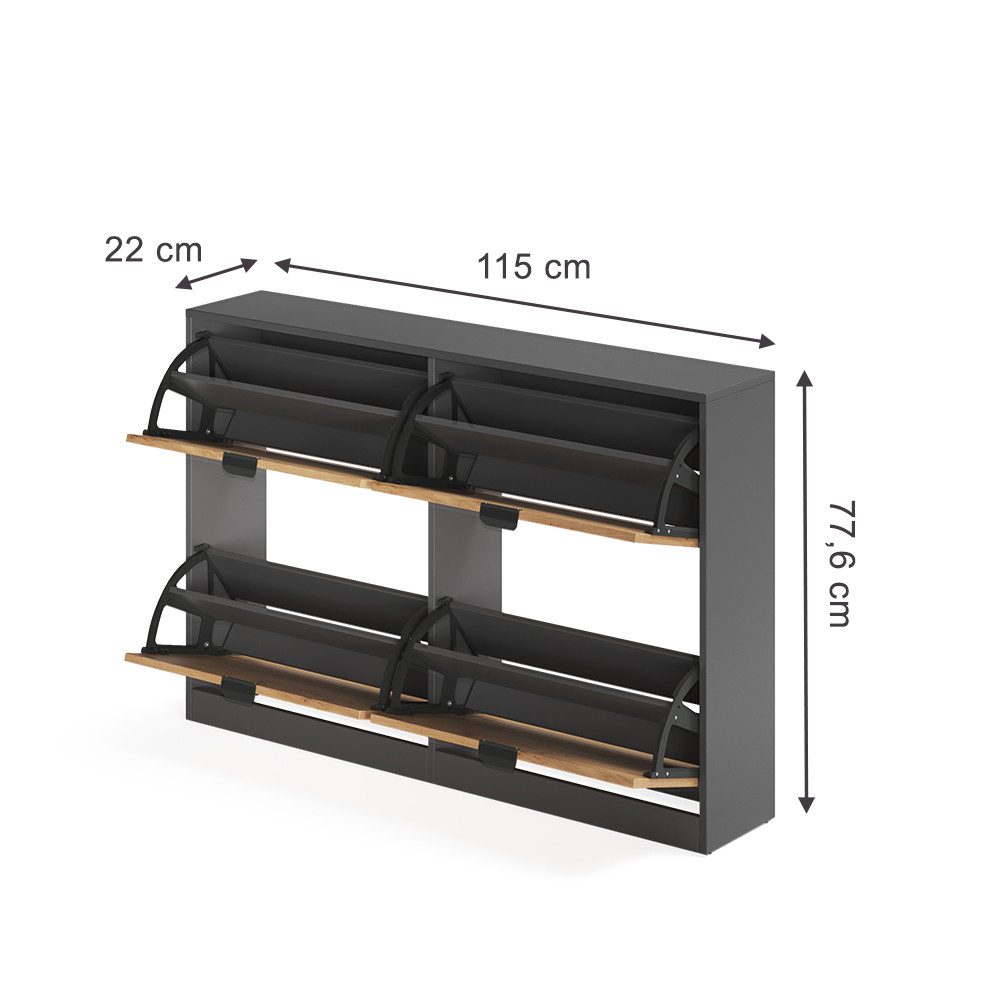 Vicco Schuhkipper Gizmo, Goldkraft Eiche/Anthrazit, 115 x 77.6 cm mit 2x2 Fächern (1 St)