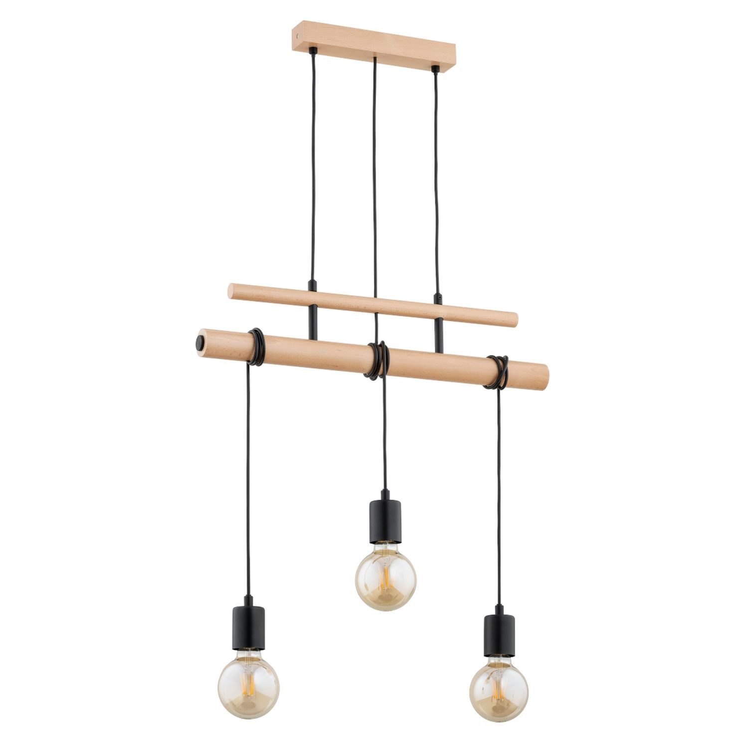 Licht-Erlebnisse Pendelleuchte BELIS, ohne Leuchtmittel, Metall H: max. 90 cm Natur Schwarz E27 3-flammig länglich