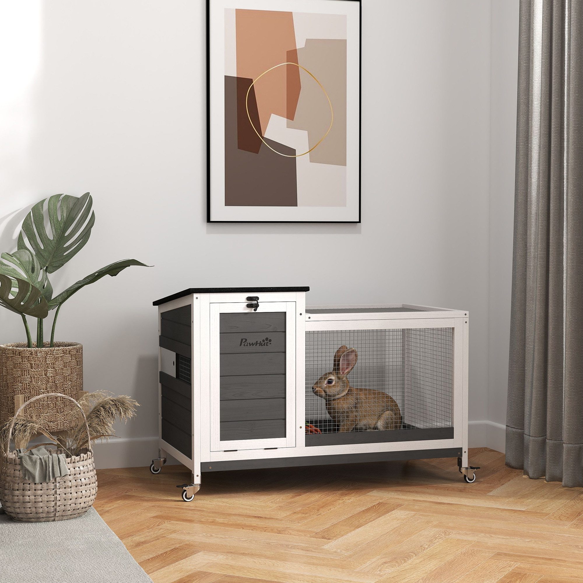 PawHut Kleintierstall mit Freilaufgehege, Rädern, Klappdach, ausziehbarem T günstig online kaufen