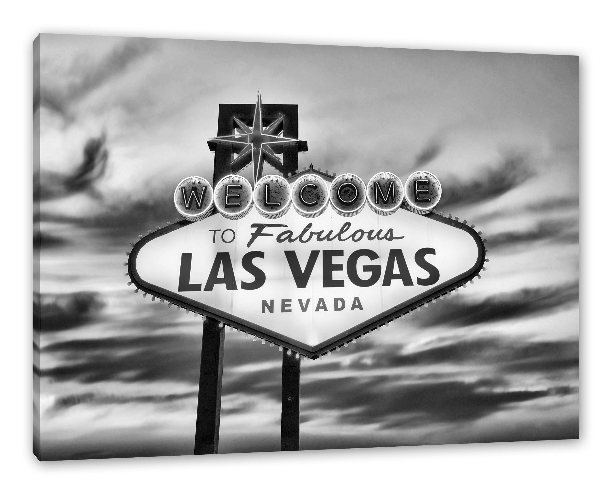 Leinwandbild Leinwandbild fertig (1 Pixxprint Vegas inkl. Schild, Zackenaufhänger St), Las Vegas Las bespannt, Schild