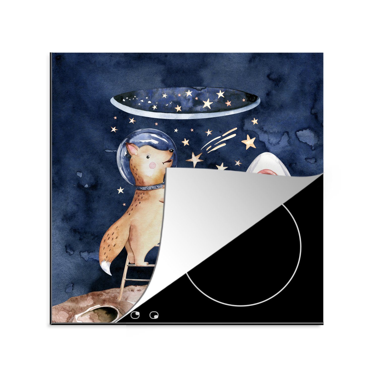 MuchoWow Herdblende-/Abdeckplatte Rakete Jungen Weltraum - Kinder, - cm, - küche Arbeitsplatte Vinyl, - Fuchs Ceranfeldabdeckung, für 78x78 tlg), Mädchen - (1