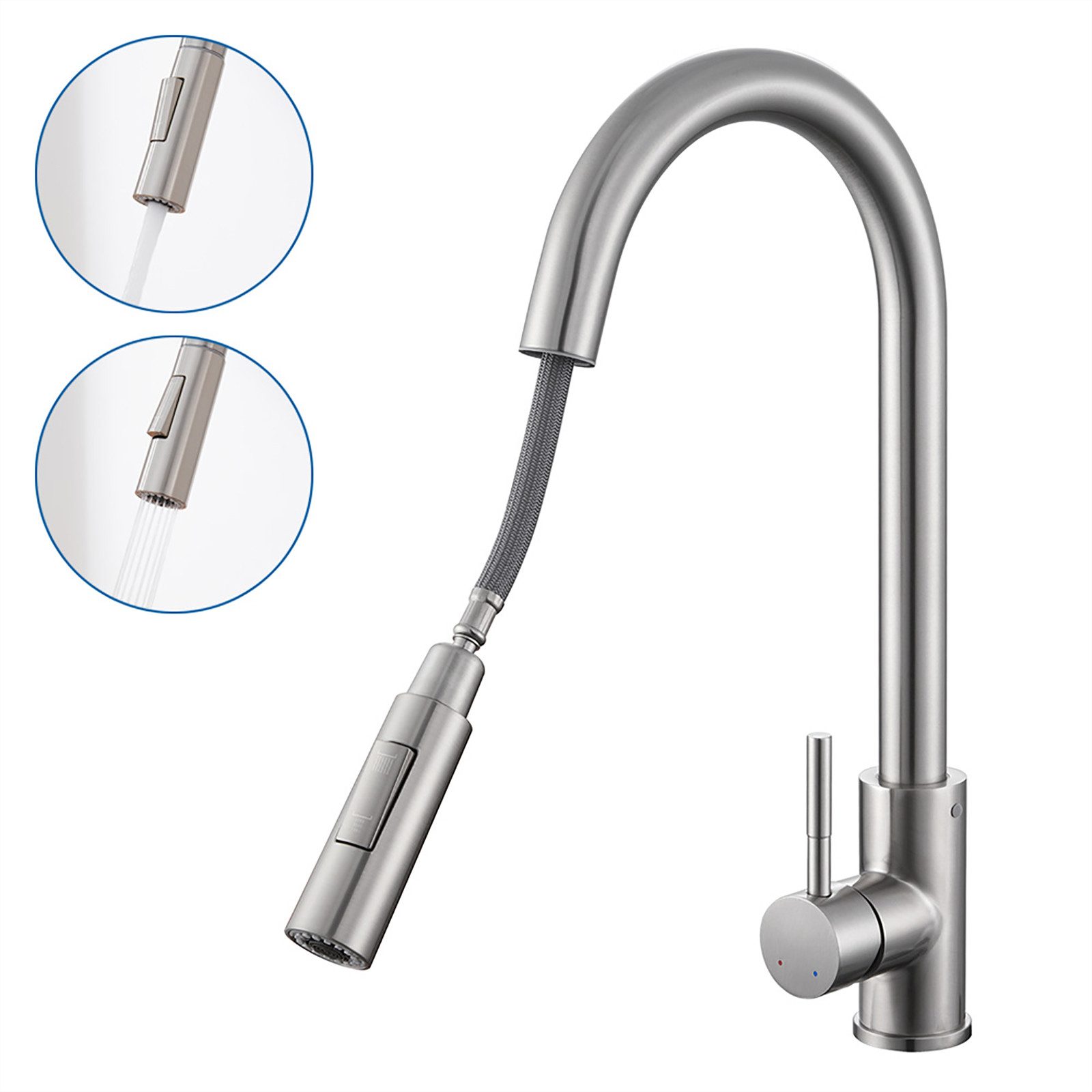 Küchenarmatur Hochdruck Wasserhahn Küche ausziehbar mit 2 Strahlarten