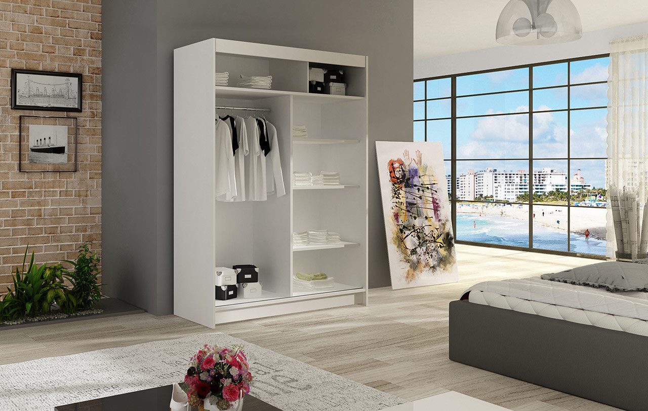 MIRJAN24 Kleiderschrank Miami VII (mit Spiegel, Kleiderstange, Schiebetüren, Einlegeboden) Garderobenschrank, 2-türig, Schwebetürenschrank