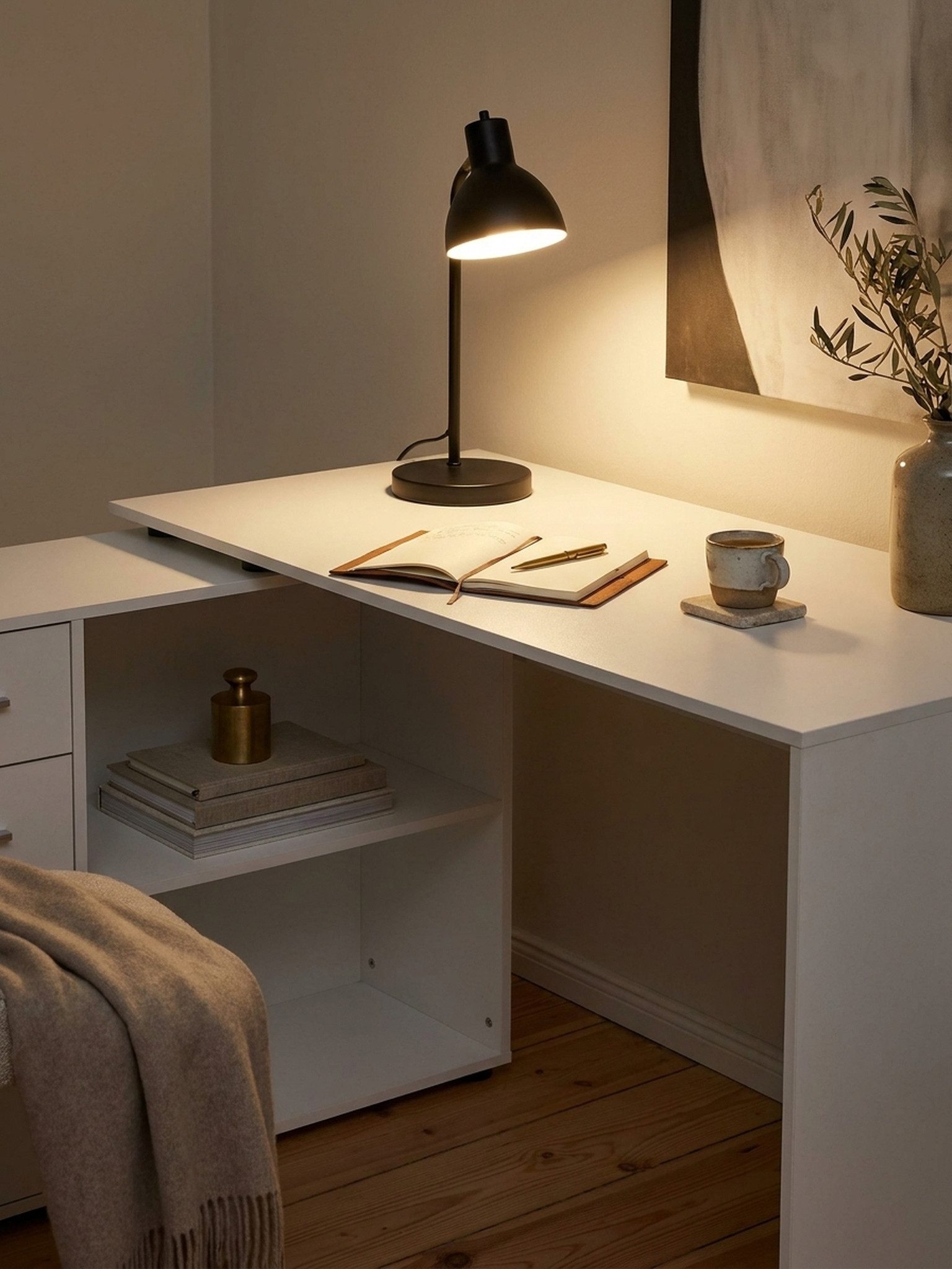 KADIMA DESIGN Schreibtisch Design Eckschreibtisch mit Regal Weiß 120 x 75,5 x 106,5 cm, Moderner (Home Office), Büro-Schreibtisch, Computer-Tisch Arbeitszimmer, Winkelschreibtisch