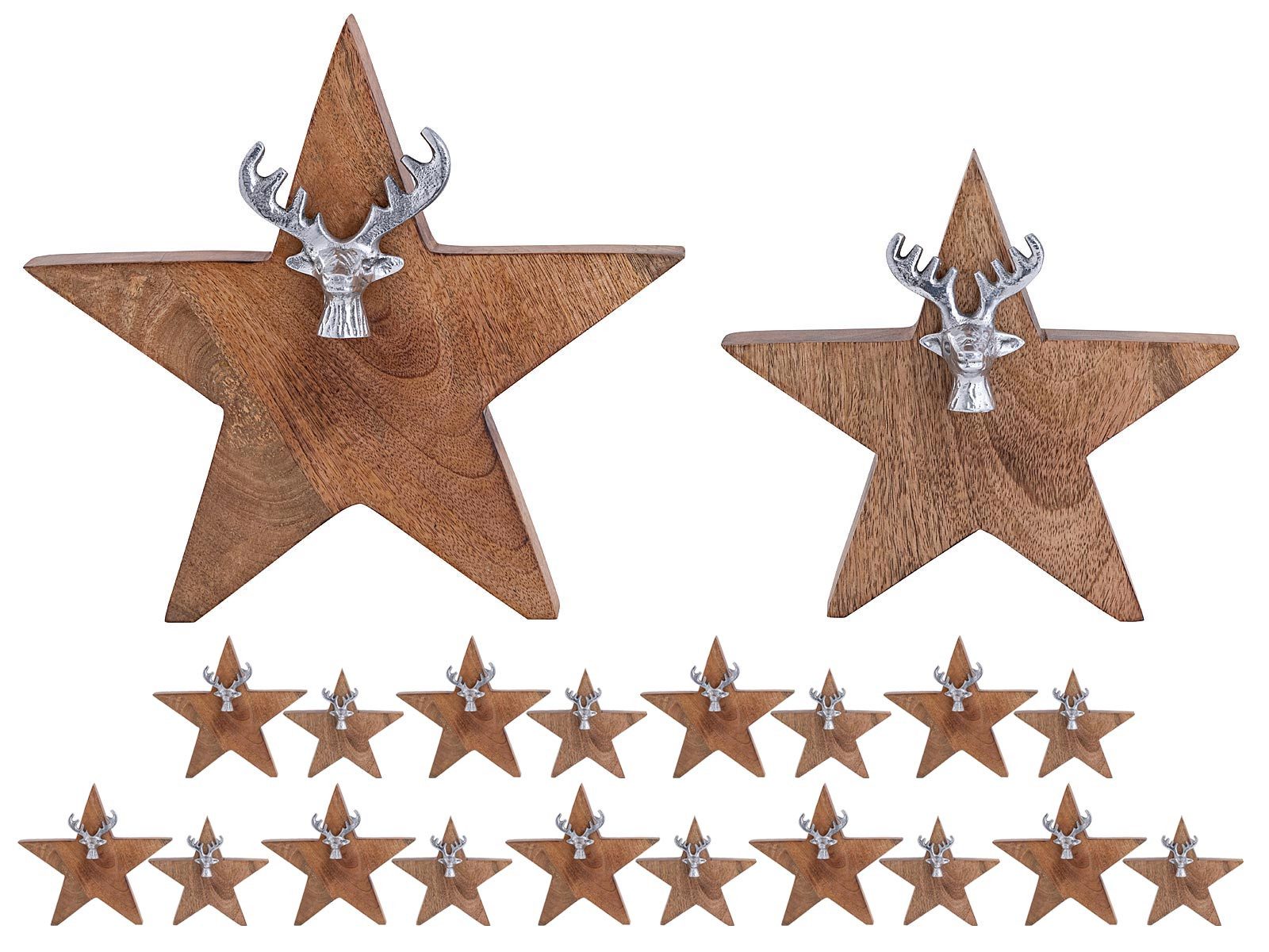 Amagohome Dekofigur Holzfigur Stern 2er Set mit Hirschkopf Größe 25/19cm Masterbox 10-teil