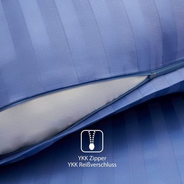 Bettwäsche Casabel Bettwäsche-Set aus Mako-Satin - Streifig - Jeansblau, Brielle, 2 teilig, Mit Reißverschluss, 100% Baumwolle