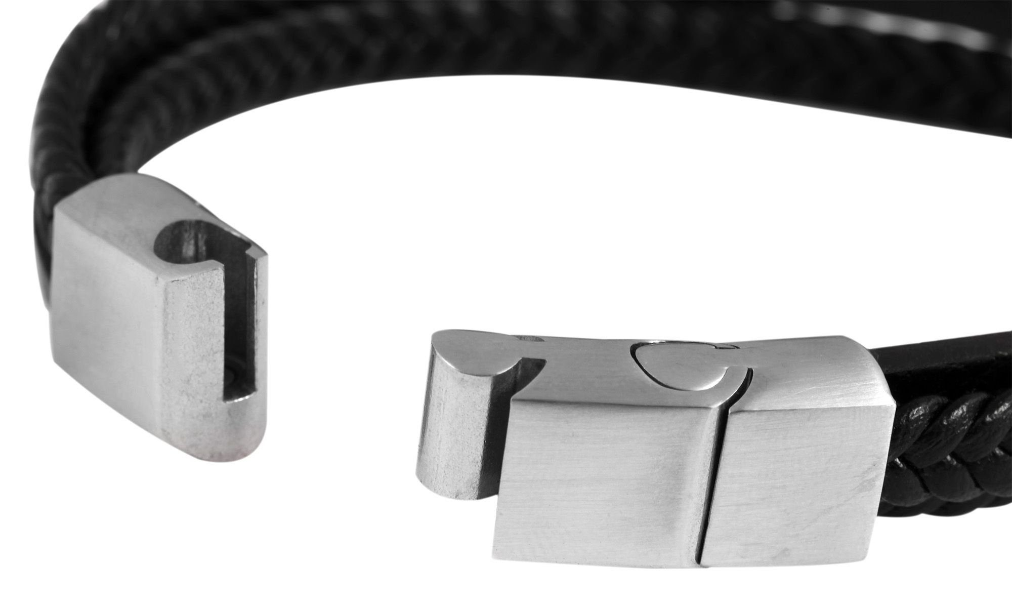 Edelstahlelementen Schwarz AKZENT Armband mit Echtleder geflochten aus Cheops Lederarmband (einzeln)