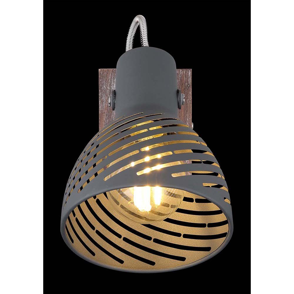 LED nicht verstellbar Metall Wandlampe Leuchtmittel etc-shop grau Wandleuchte inklusive, Deckenspot, Holz Gitter Design