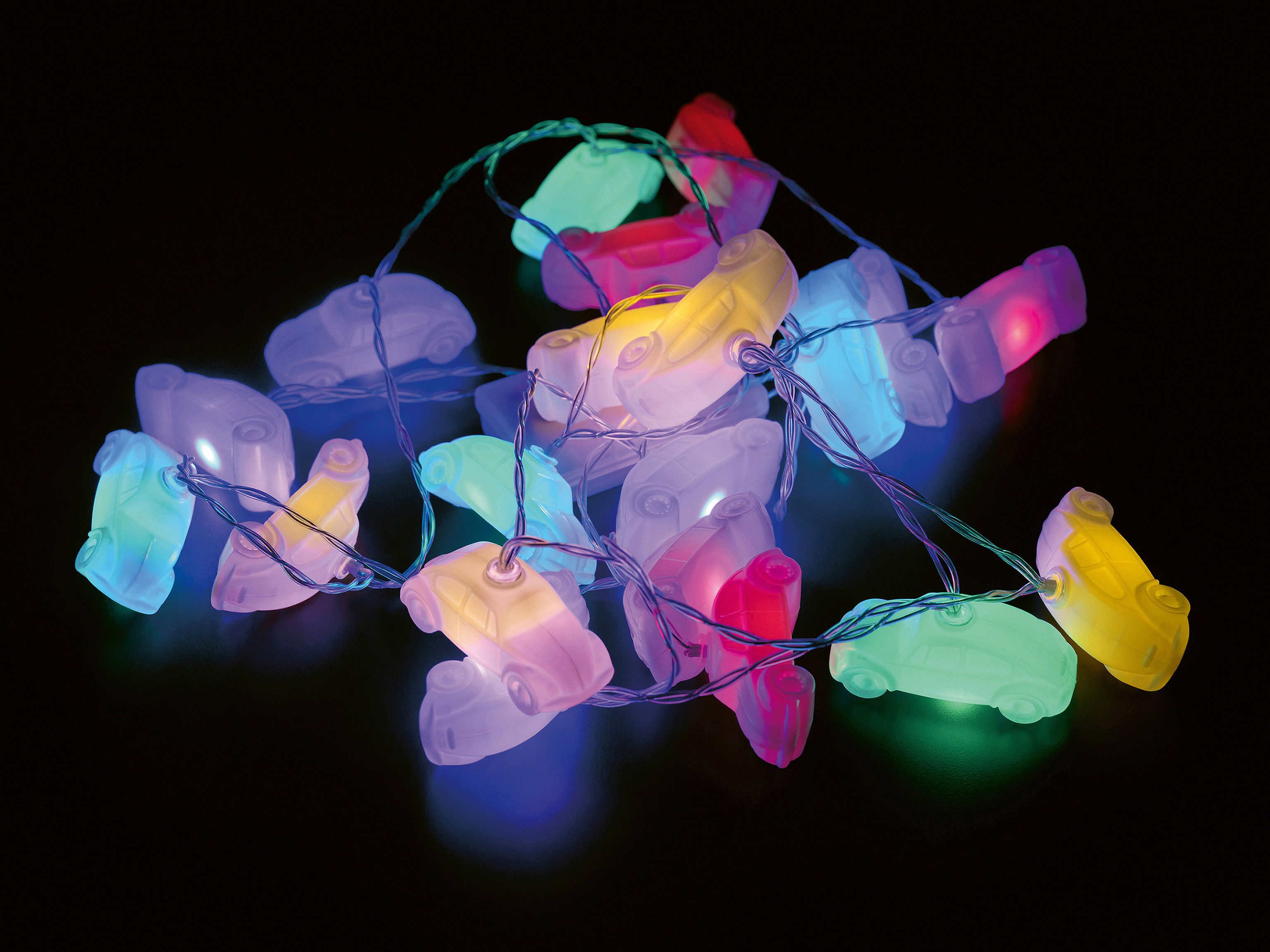 VW Collection by BRISA Lichterkette Volkswagen batteriebetriebenes Partylicht, 20-flammig, bunte Gartenbeleuchtung im VW Käfer Design