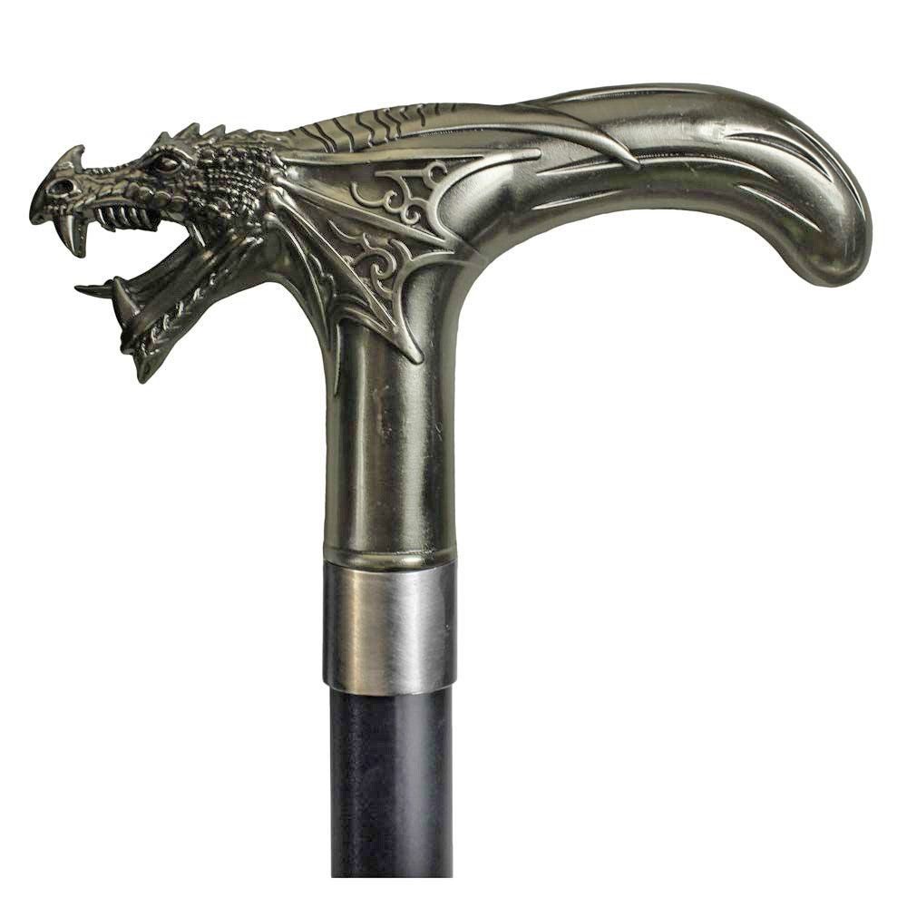 Figuren Shop GmbH Gehstock Spazierstock mit Drache - Dragon's Roar - Metall - Fantasy Gehstock