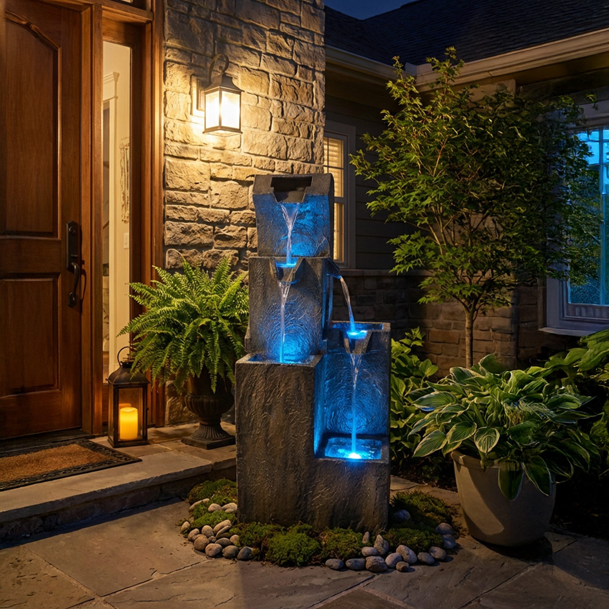 Köhko Gartenbrunnen Brunnen mit LEDs, stufige Wasserfall für Garten,Terrasse,Balkon – Bild 5 von 5