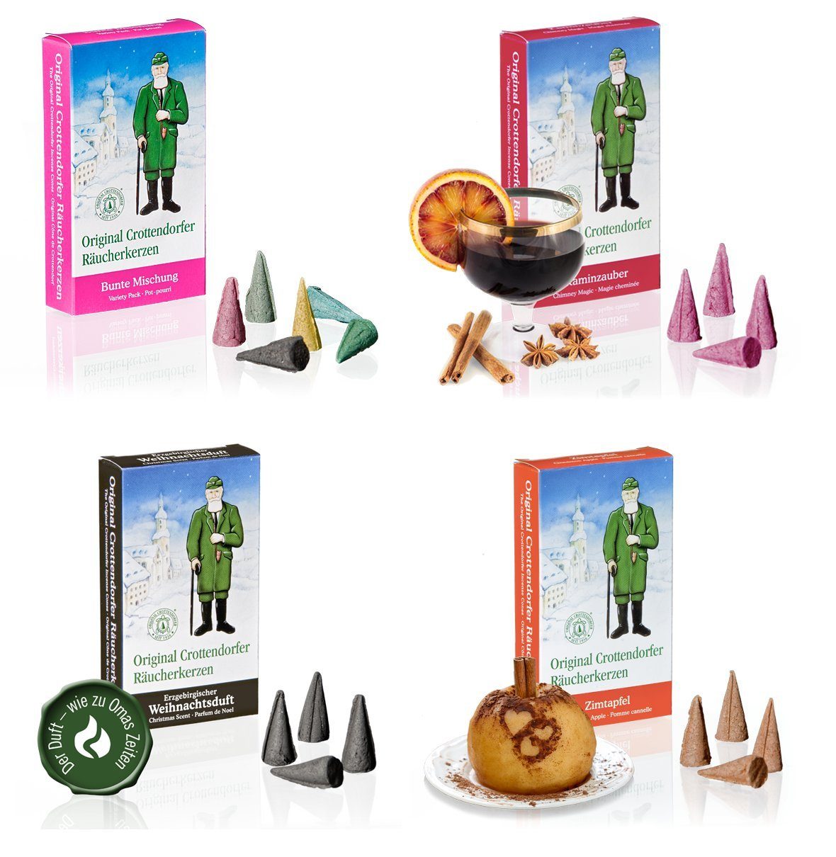 Crottendorfer Duftkerze 4er Set Erzgebirgische Weihnachtsdüfte, Räucherkerz günstig online kaufen