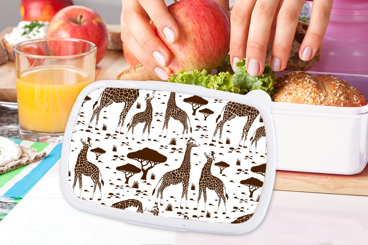 für Giraffe und Kunststoff, (2-tlg), - Erwachsene, Lunchbox Brotbox Kinder Muster für Jungs Brotdose, Mädchen Baum, und MuchoWow - weiß