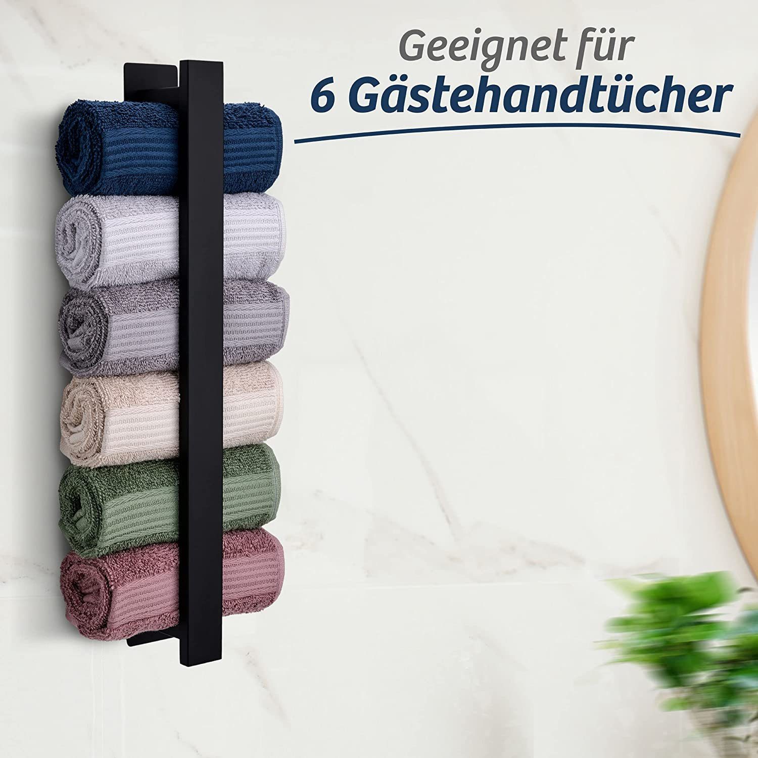 Handtuchstange horizontal/vertikal Praknu Schwarz zum Handtuchhalter Kleben 40cm