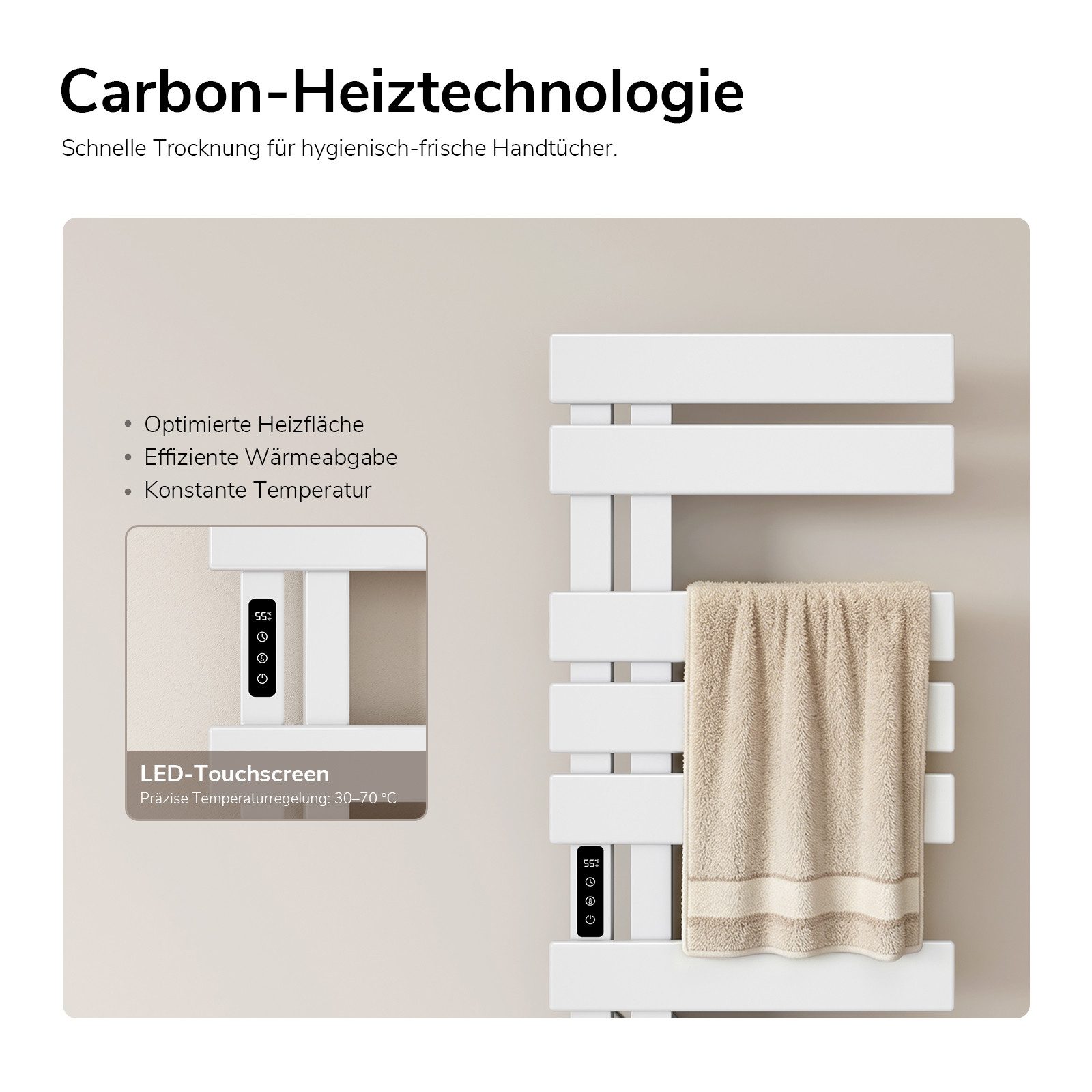 EMKE Elektrischer Badheizkörper Handtuchtrockner mit Smart Thermostat WLAN-/App-Steuerung Timer, Ausführung Link/recht Designheizkörper Flach Badheizkörper 85 × 40 cm