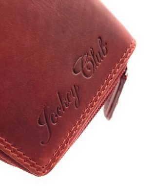 JOCKEY CLUB Mini Geldbörse echt Leder Damen Portemonnaie mit RFID Schutz, Sauvage Rindleder, kompakt & handlich, cherry rot